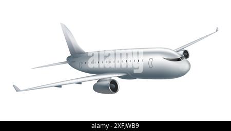 Big Flying Airplane on white background, realistic vector illustration close-up Stock Vector