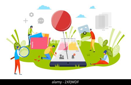 Photo and Video content, creative social media concept, flat design vector illustration close-up Stock Vector