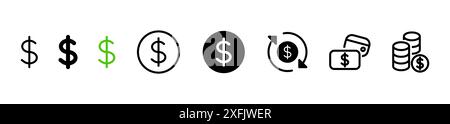 Set of US Dollar symbol line shapes, thin line design vector illustration Stock Vector