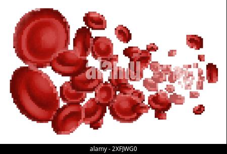 Flowing Red Blood Cells on white background, 3D realistic vector illustration close-up Stock Vector