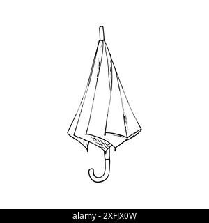 Hand-drawn  folded umbrella. Rainy seasonal parasol. Vector illustration on white background. Stock Vector
