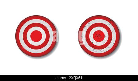 Red Archery target with shadow. Shot through target. Flat vector illustartion. Stock Vector