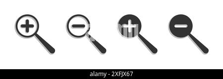 Magnifying glass icon with shadow. Flat vector illustration. Stock Vector