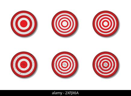 Red Archery target set. Red darts target aim. Flat vector illustration Stock Vector