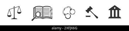 Law and Judgement icons set. Flat vector illustration. Stock Vector