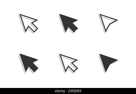 Computer mouse cursor icon set. Arrow with shadow. Flat vector illustration. Stock Vector