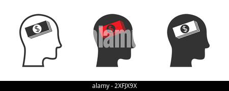 Think Money Icon. Dollars in the head. Business concept. Flat vector illustration. Stock Vector