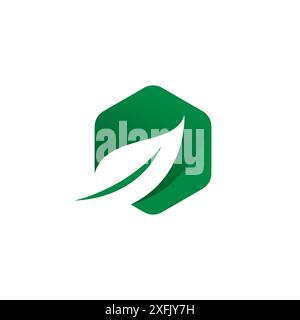 Hexagon Leaf Logo Design. Leaf Green Vector Icon Stock Vector