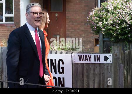 London, UK. 04 Jul 2024. Labour Leader Sir Keir Starmer and wife Victoria votes in the General Elections at TRA Hall, Kentish Town. Credit: Justin Ng/Alamy Live News. Stock Photo