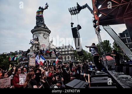 Paris, France. 17th Oct, 2023. Antonin Burat/Le Pictorium - Rally against far right on Paris Place de la Republique, on July 3, 2024 - 17/10/2023 - France/Paris - Rapper Ben PLG during a rally against far right ahead of the second round of snap legislative elections, on Paris Place de la Republique. Credit: LE PICTORIUM/Alamy Live News Stock Photo