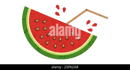 Greeting card celebrating watermelon day with watermelon slice isolated on white. Vintage banner with grunge texture with a slice of juicy watermelon Stock Vector