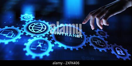 Intranet Business Corporate communication document management system dms. Privacy cybersecurity technology concept on virtual screen. Stock Photo