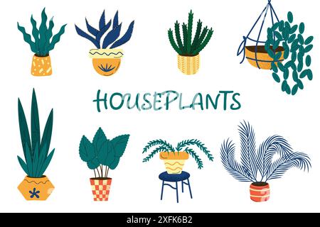 set of house plants isolated on a white background Stock Vector