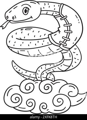 Year of the Snake on Clouds Coloring Page for Kids Stock Vector Image ...