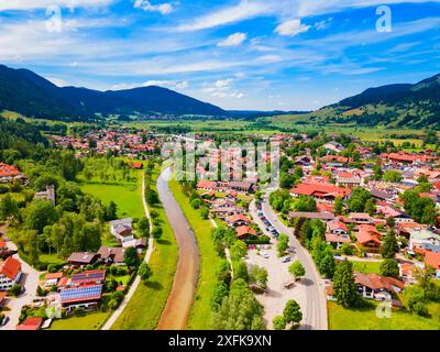 Oberammergau aerial panoramic view. Oberammergau is a town in the district of Garmisch-Partenkirchen in Bavaria, Germany Stock Photo