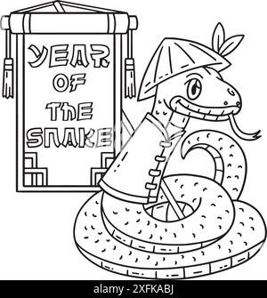 Year of the Snake Banner Coloring Page for Kids Stock Vector Image ...