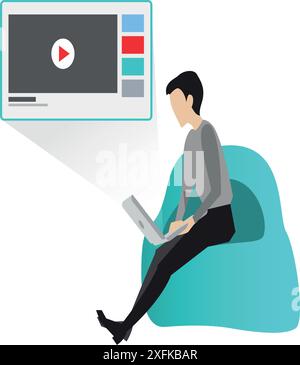 Online Video Blogging concept on a transparent background, flat design vector illustration Stock Vector