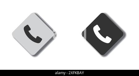 Phone icon on flat botton with shadow. Handset icon. Telephone sign Stock Vector