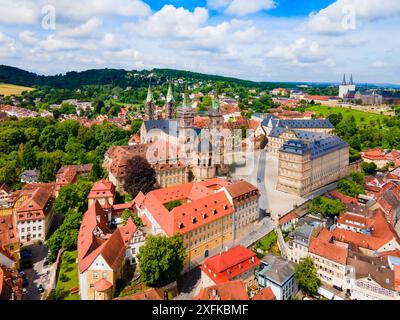 Bamberg old town aerial panoramic view. Bamberg is a town on the river Regnitz in Upper Franconia, Bavaria in Germany. Stock Photo