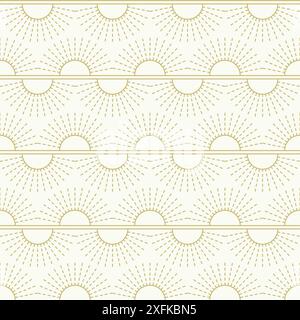 Sun rays boho seamless pattern. Repeat background with sun. Gold lines print for textile, packaging, fabric and design, vector graphics Stock Vector