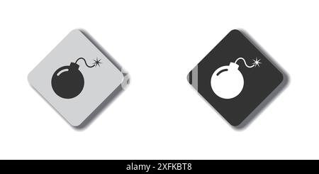 Bomb icon on badge with shadow. Flat vector illustration. Stock Vector