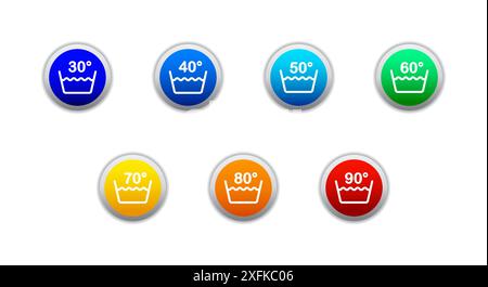 Colored labels with washing temperature on it. Flat vector illustration Stock Vector