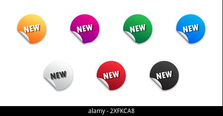 New stickers set. Colored badges with shadows under it. Flat vector illustration. Stock Vector