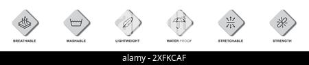 Fabric properties icon set. Flat vector illustration. Stock Vector