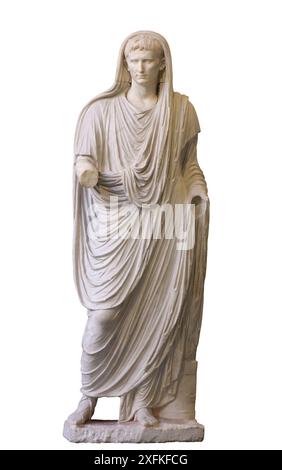 Statue of Augustus as Pontifex Maximus, last decade of 1st cent. BC. Gaius Julius Caesar Augustus (Gaius Octavius), also known as Octavian (Octavianus Stock Photo