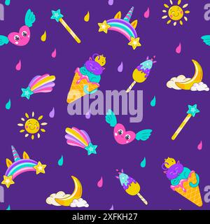 Cute Unicorns and Ice Cream Pattern Stock Vector