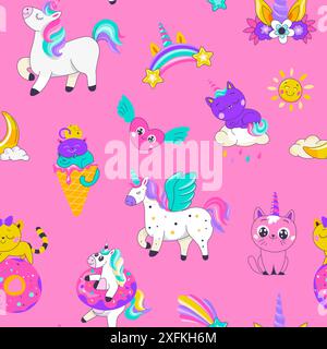 Cute Unicorns and Ice Cream Pattern Stock Vector
