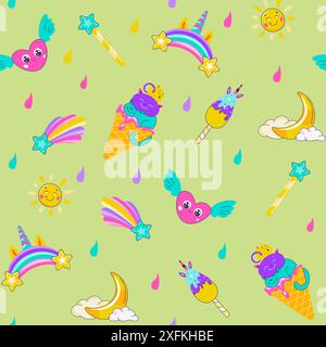 Cute Unicorns and Ice Cream Pattern Stock Vector