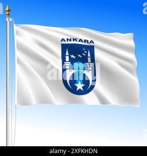 Ankara city, Turkey, municipal waving flag, vector illustration Stock Vector