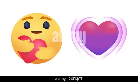 August 26, 2020: Set of Care Facebook Empathetic Emoji Reactions,  vector illustration Stock Vector