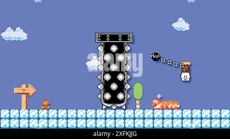 October 01, 2020: Mario in the Sky, art of Super Mario Bros classic video game, pixel design vector illustration. Super Mario Bros is a platform video Stock Vector