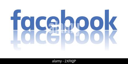November 09, 2020: Facebook logo with reflection, vector illustration. Facebook is a popular social networking service Stock Vector