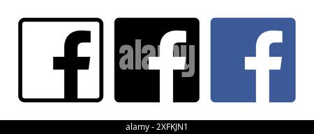 December 03, 2018: Set of Facebook icons. Facebook is a popular social networking service, vector illustration Stock Vector