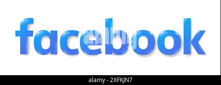 December 08, 2020: Facebook logo in realistic volume design vector illustration. Facebook is a popular social networking service Stock Vector