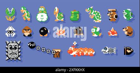 Set of enemies characters from Super Mario Bros U classic video game ...