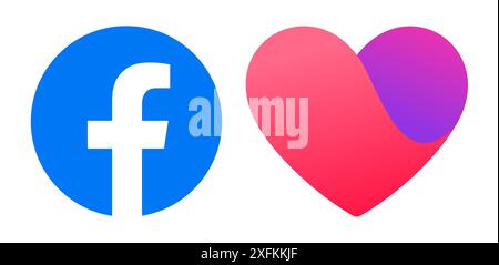 Kiev, Ukraine - February 10, 2021: Facebook and Dating Apps icons, vector illustration. Facebook is a well-known social networking service Stock Vector