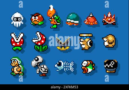 Set of enemies characters from Super Mario Bros U classic video game ...