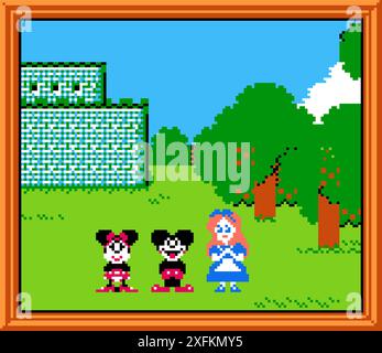 Kiev, Ukraine - January 21, 2021: Art of Mickey Mousecapade classic video game, pixel design vector illustration. Mickey Mousecapade is a platform gam Stock Vector