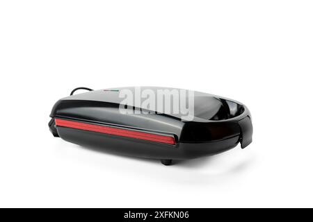 A black toaster oven with red and green lights. The oven is on a white background Stock Photo