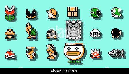 Set of enemies characters from Super Mario Bros U classic video game ...