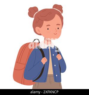 A girl with a cute hairstyle is going to school in a uniform and with a backpack. Back to school concept Stock Vector