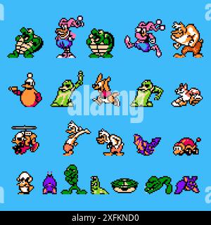 Pixel characters. Retro 8 bit video game people, pixel cute funny ...