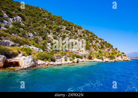 Sunken City Kekova at the Kekova island near the Kemer town in Antalya Province in Turkey Stock Photo