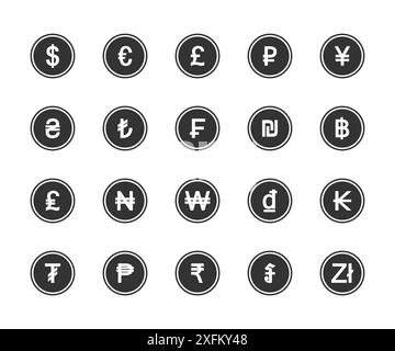 Currency icons set. Most used currency symbols. Flat vector illustration Stock Vector