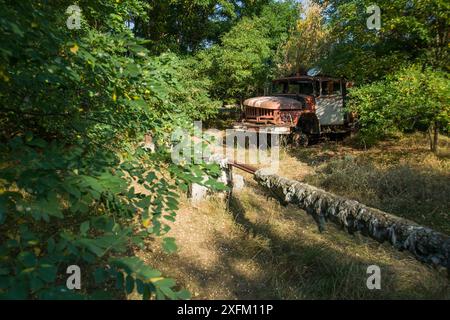 Fire engine, the first responder to the nuclear disaster in Chernobyl, Chernobyl Exlusion Zone, Ukraine September Stock Photo