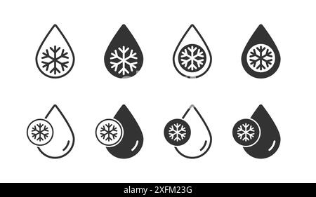 Defrost icon set. Snowflake and drop icon. Flat vector illustration Stock Vector
